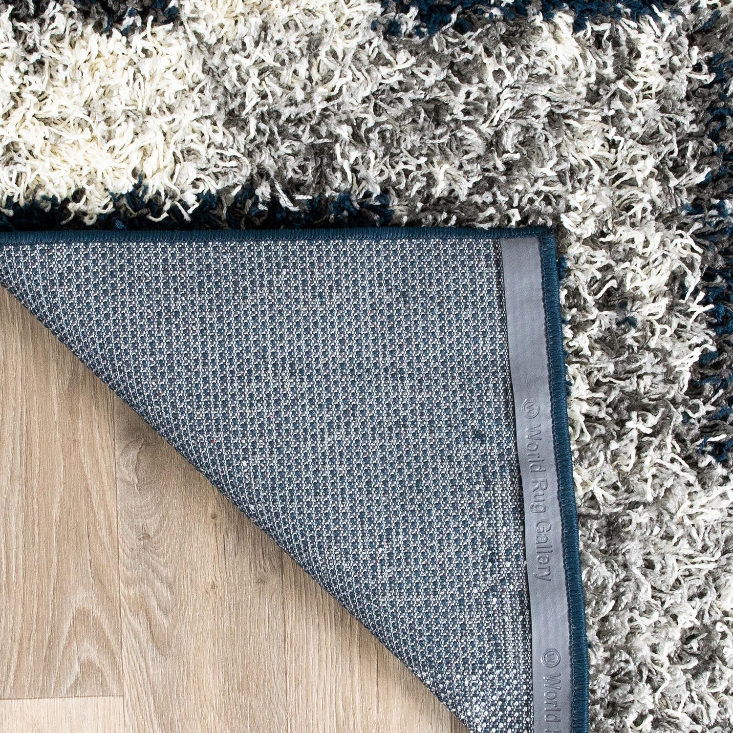 Rugshop Navy Distressed Modern Boxes Plush Shag Area Rug Non-Shedding Soft