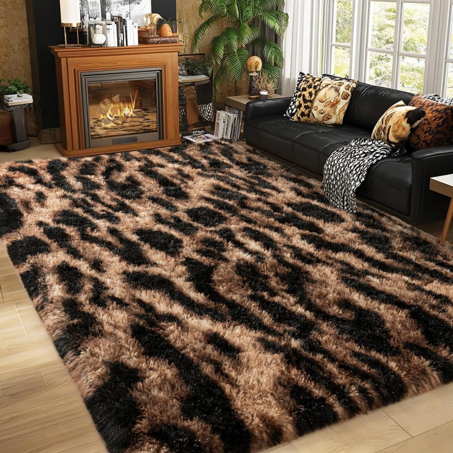 Soft 4′ x 6′ Fluffy Cheetah Rug – Non-Slip Shaggy Area Rug for Living Room