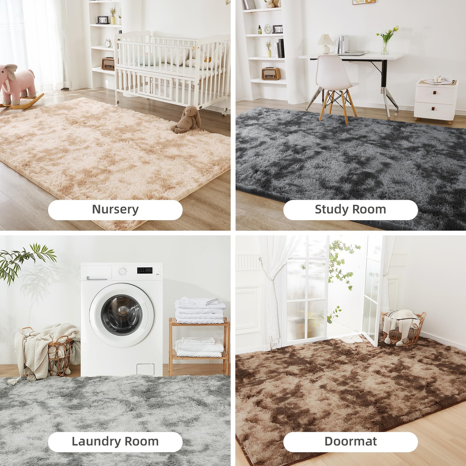 3×5 Shag Area Rug for Living Room Bedroom, Tie-Dyed Beige High Pile Soft Plus…