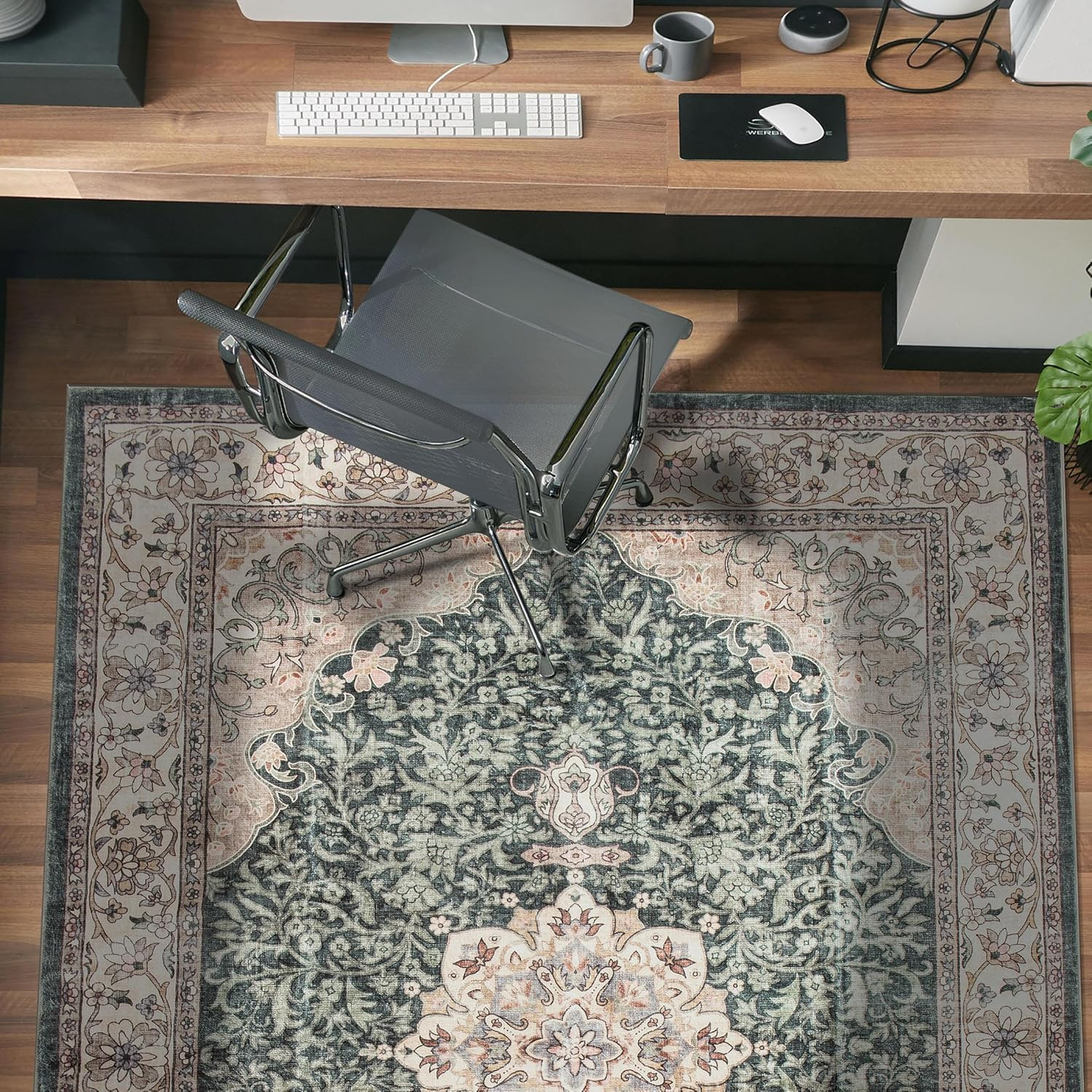 Traditional Oriental Medallion Washable Non Slip Area Rug 5′ X 7′ Green