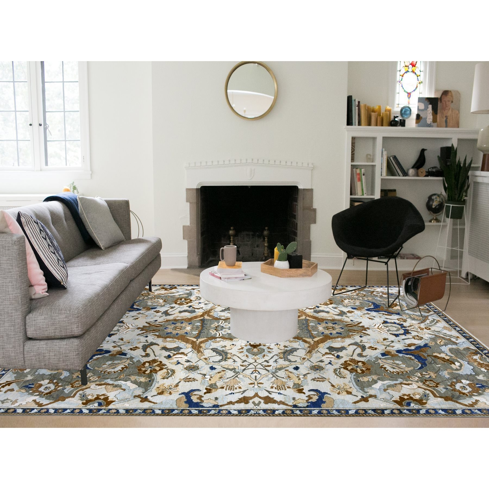 10’2″x14’4″ Blue Zoroastrian Ispahan Inspired Hand Knotted 100% Wool Rug R75425