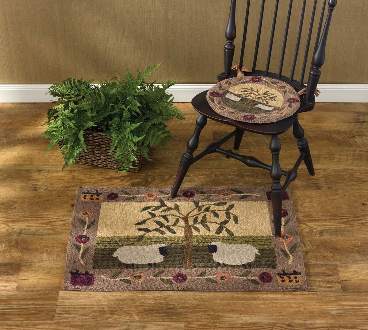 Willow Sheep Polyester Primitive Country Farmhouse Hooked Accent Rug 24″x36″