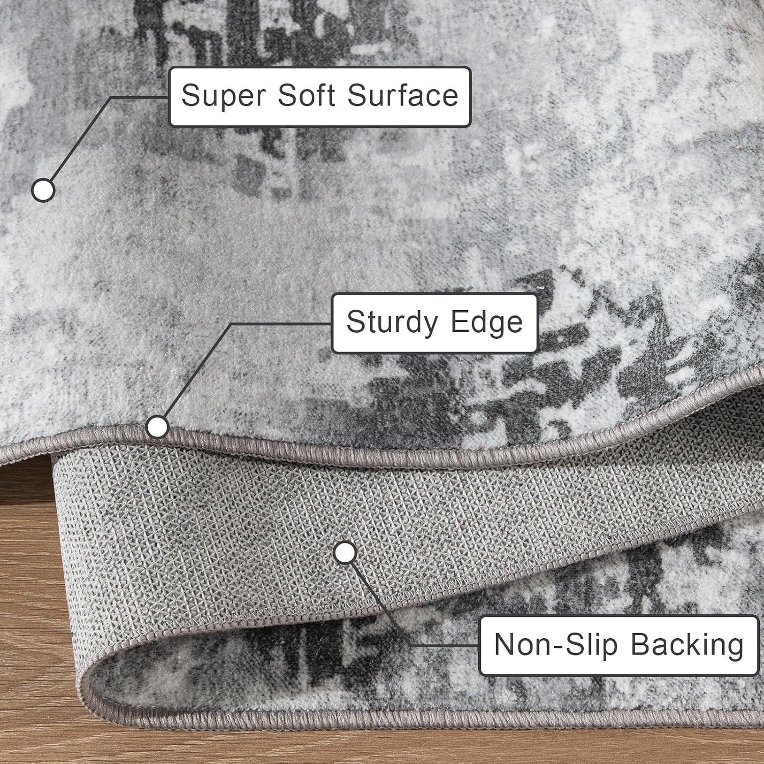 Washable Entryway Rug 2×3, Non-Slip Low Pile Abstract Grey | Non-Slip, Water & S