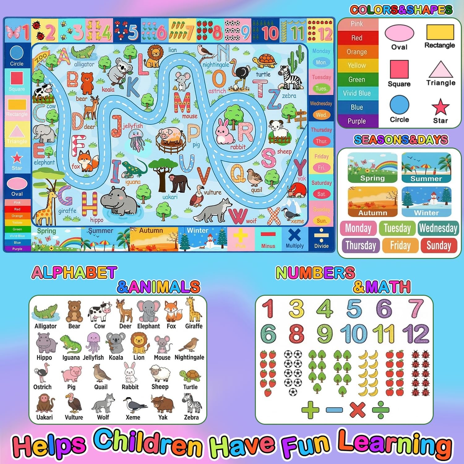 ABC Rug with Alphabet Animals Numbers Shapes, Kids Rugs for Playroom 3×5, Non…