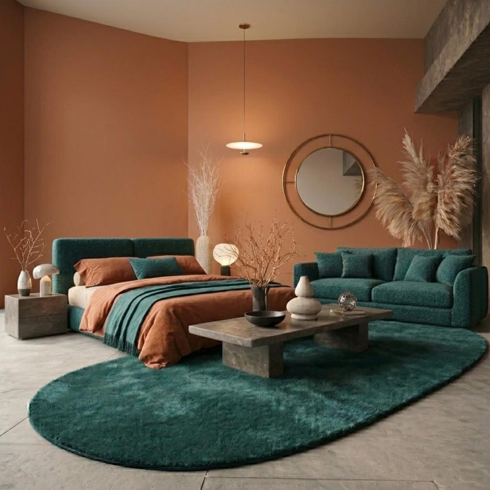 Hand-Tufted Teal Oval Plush Rug | High-Density Soft Area Carpet
