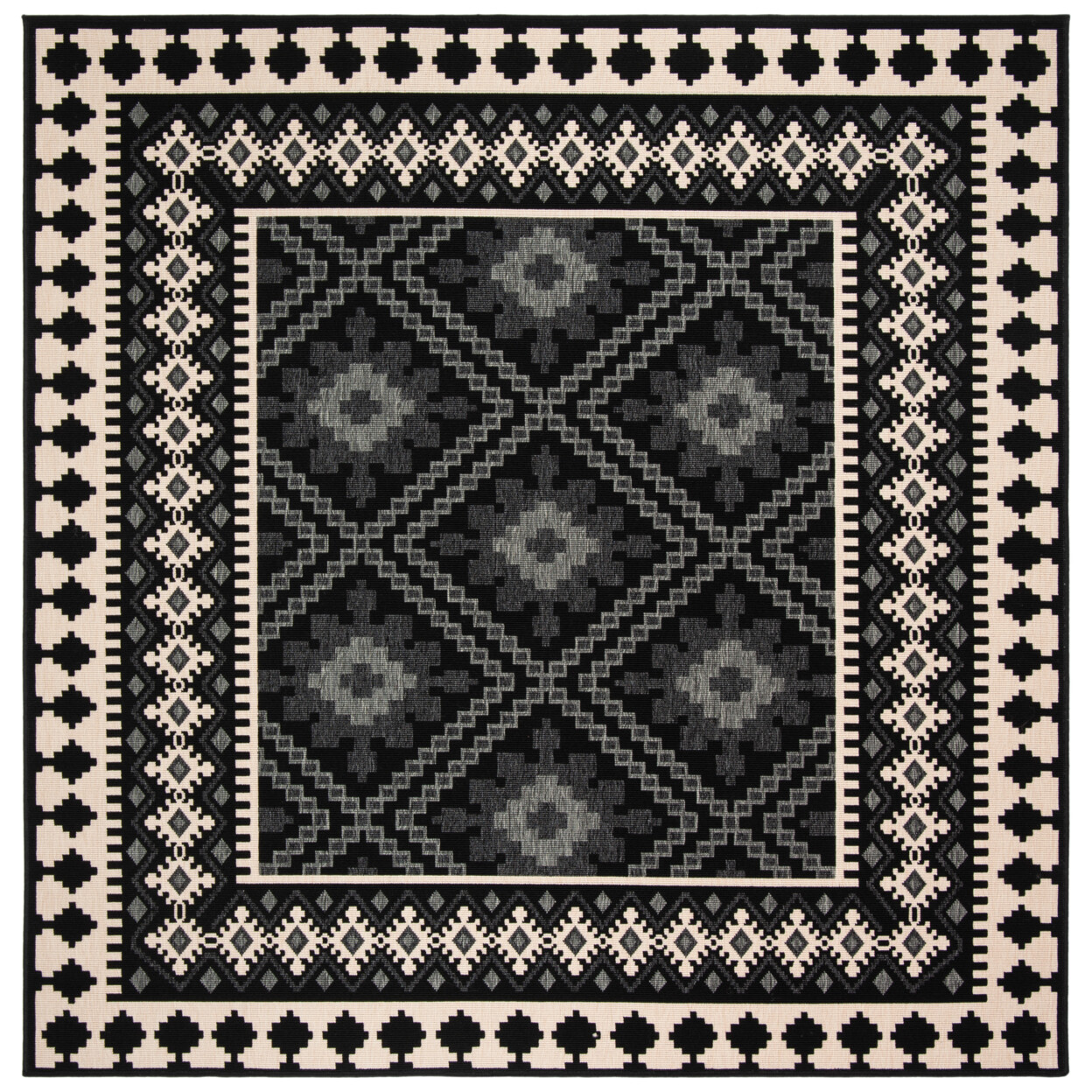 SAFAVIEH Outdoor VER099-0421 Veranda Black / Creme Rug