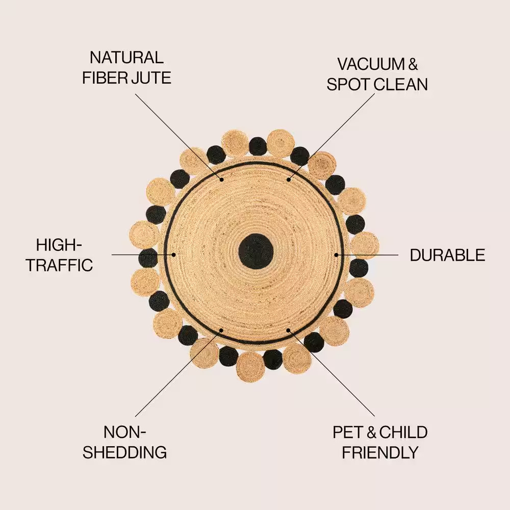 Aurora 2-Tone Jute Hippy Circle Medallion Black/Natural 6 Ft. round Area Rug