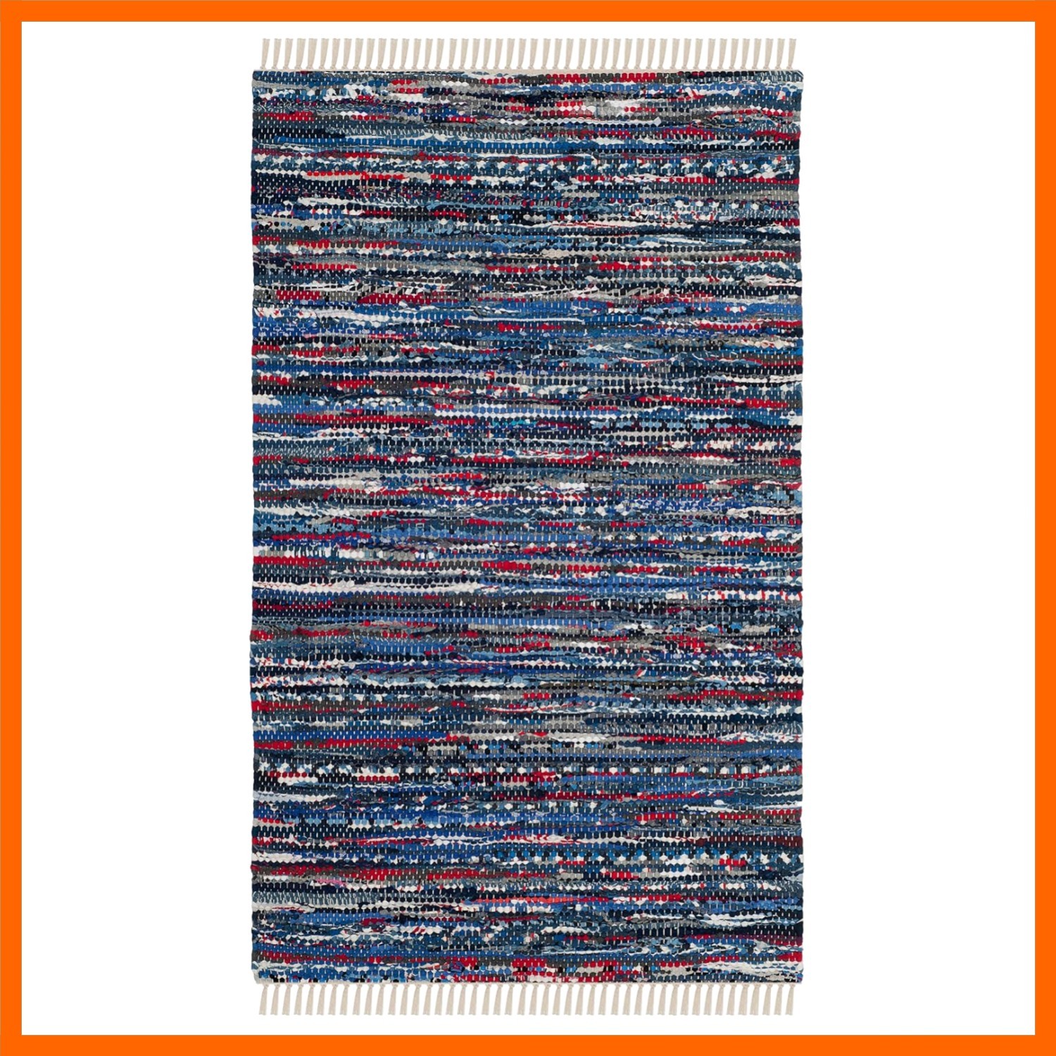 Rag Rug Collection Accent Rug – 2’6″ x 4′, Blue & Multi, Handmade Boho Stripe…