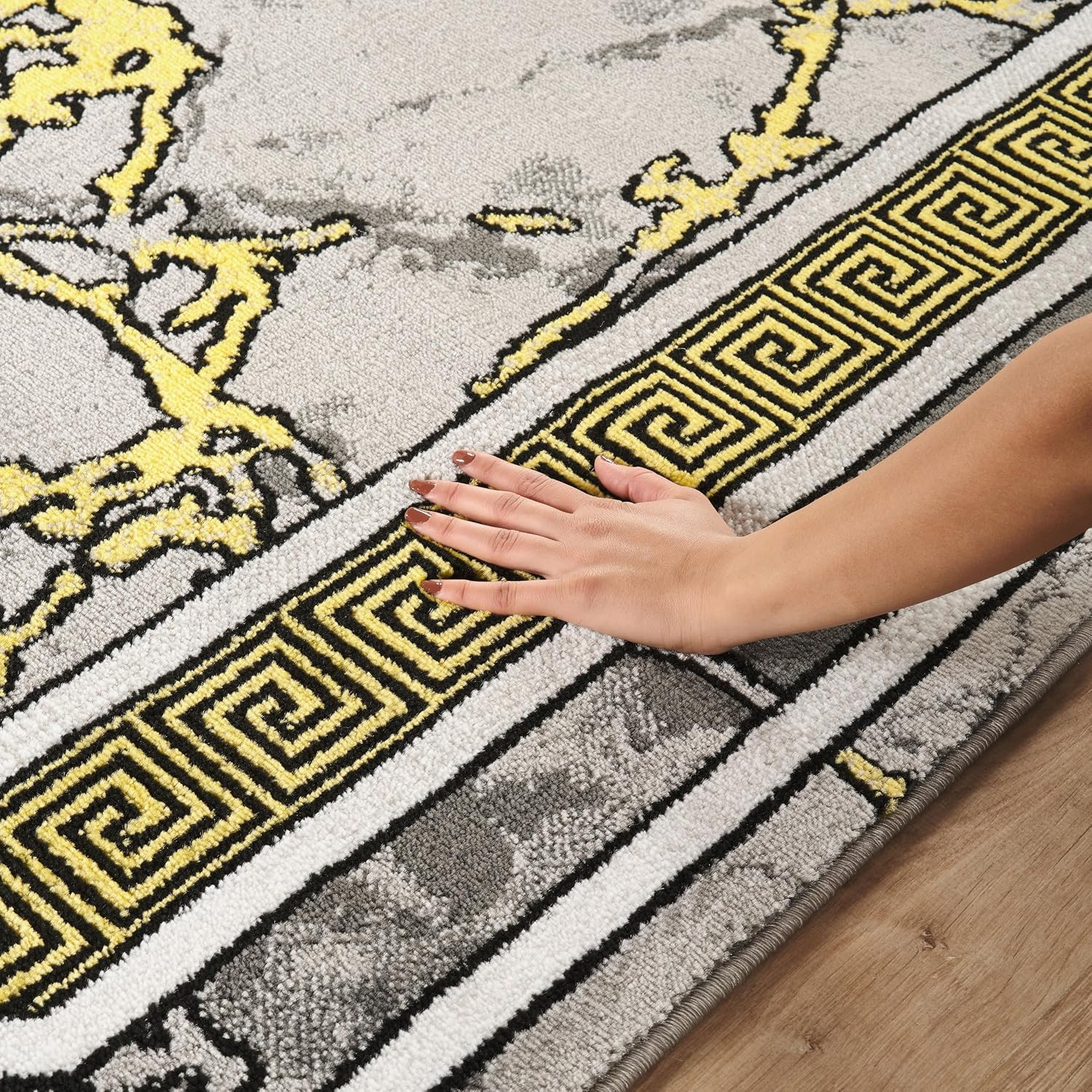 Area Rug Modern 2X3 Doormat Yellow Grey White Black Marble Soft Contemporary Flo