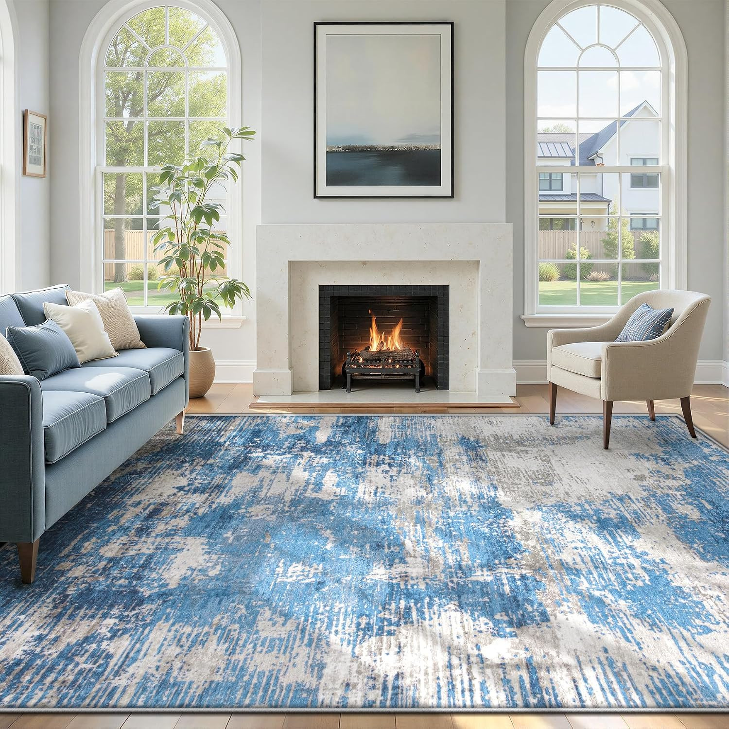 6X9 Area Rugs for Living Room Washable Rug(Blue Grey, 6’X9′) | Modern Abstract R