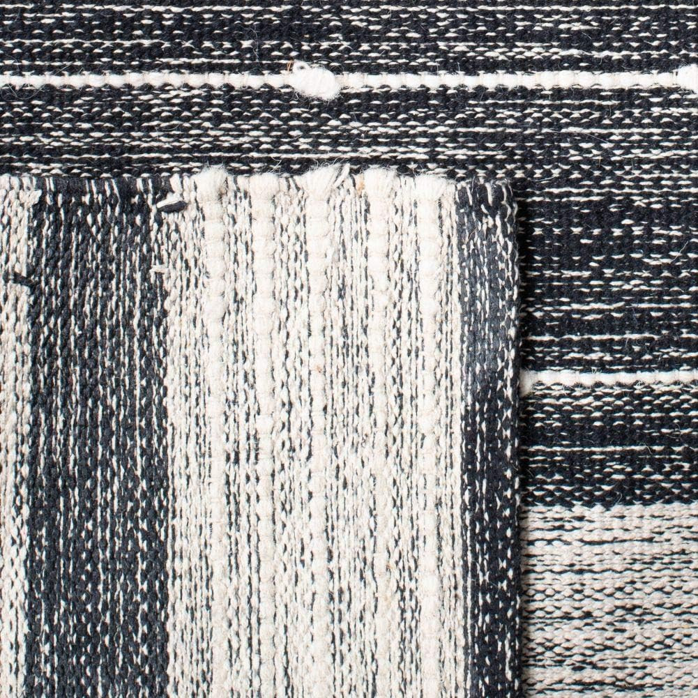 8′ x 10′ Black/Ivory Striped Handmade Cotton Area Rug
