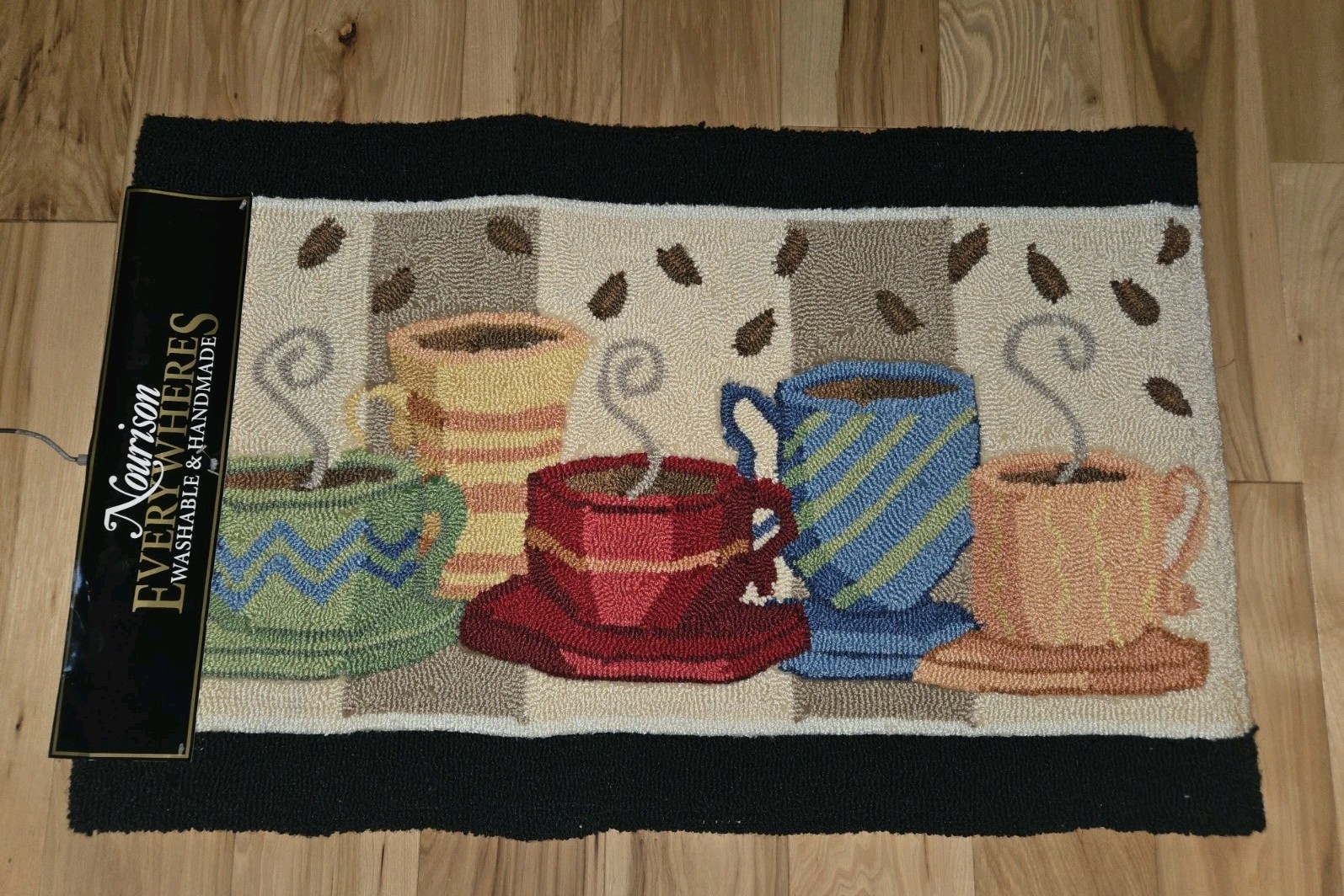 NWT Nourison Everywhere Washable Handmade Rug Coffee Theme Kitchen 26×33 Inches