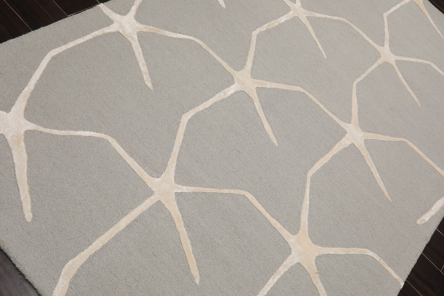 Designer Loop N Cut Pile Handmade Wool & Art Silk Modern Area Rug Gray 5′ x 8′