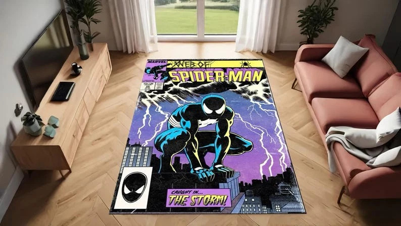 Spiderman Rug,Web Of Spiderman,Retro Spider Rug,Comic Book Rug,Movies Rug,Spider