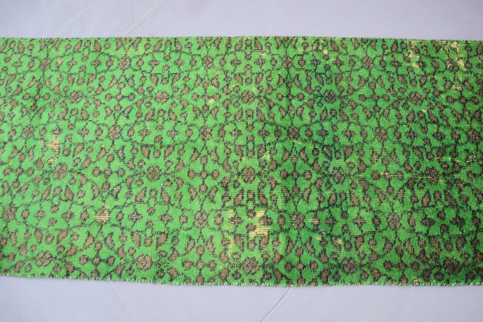 Green Runner rug 2’2×13’8 ft Afghan Overdyed Hand Knotted Narrow Runner Rug