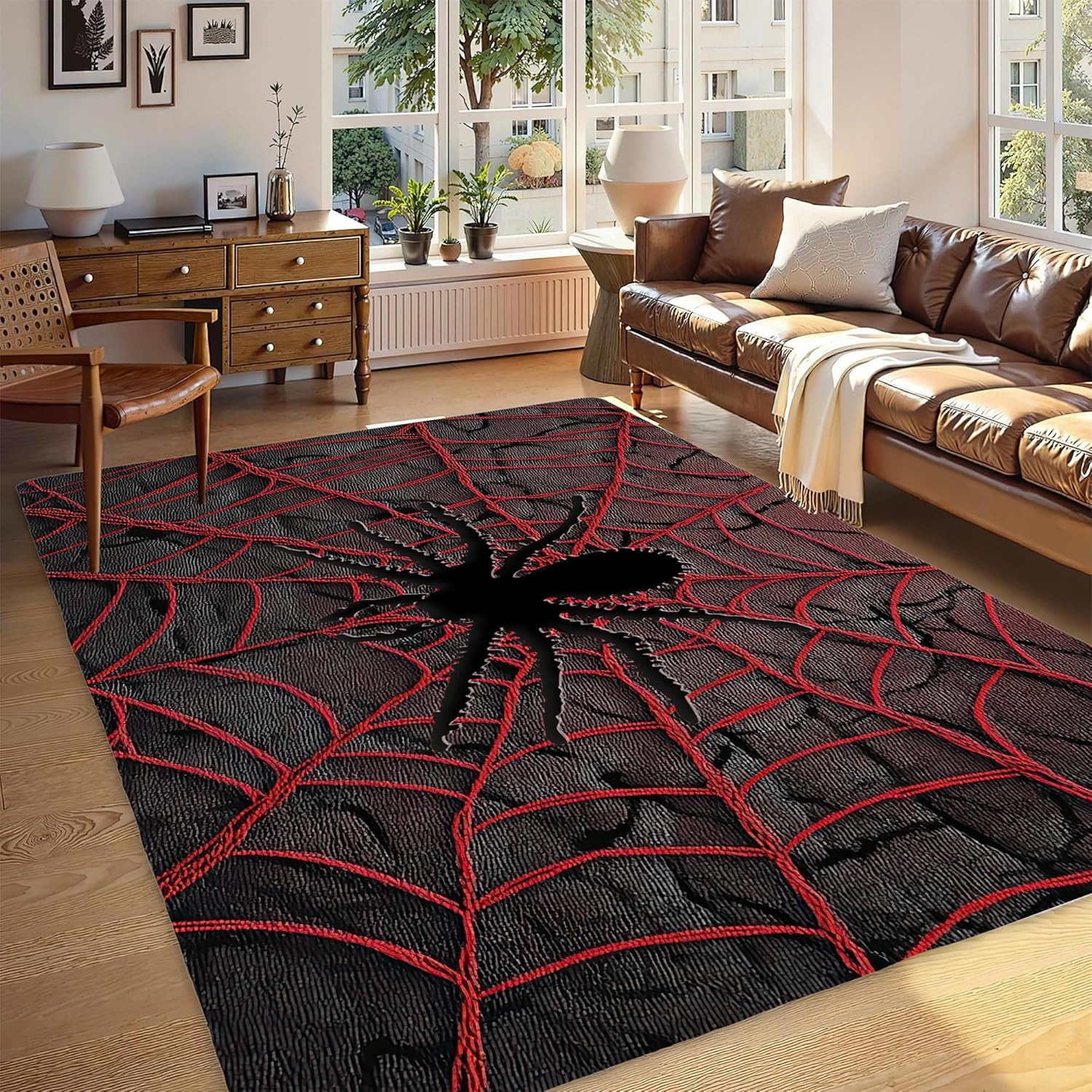 Stylish Red Spider Washable Area Rug – Non-Slip Low Profile Design