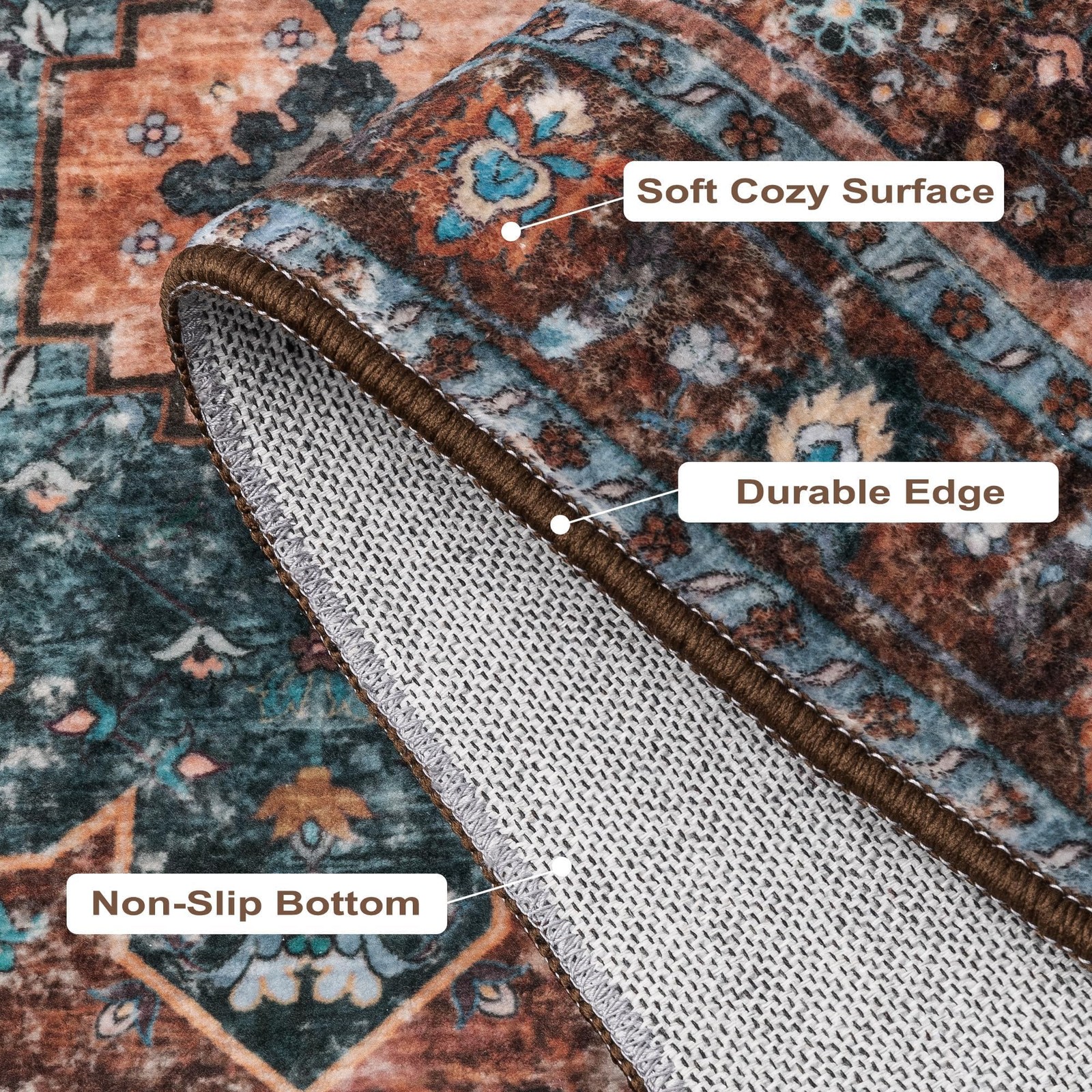 Washable Vintage Area Rug, 2x3ft Small Boho Rug, Ultra Soft Rugs for Entryway…
