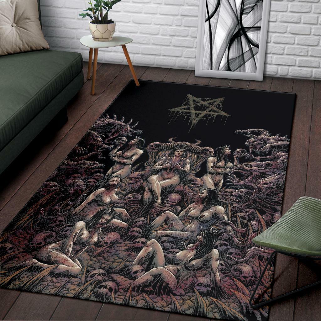 Skull Demon Satanic Pentagram Nymphomania Witch Throne Area Rug