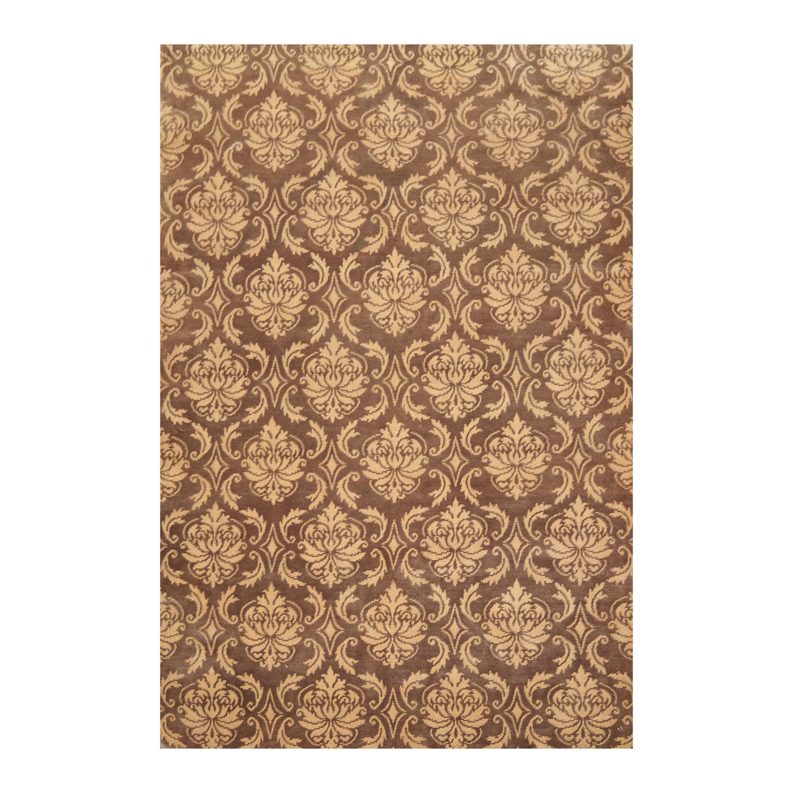 6’1″ x 9’3″ Hand Knotted Tibetan Wool Damask Designer Area Rug Brown Caramel 6×9