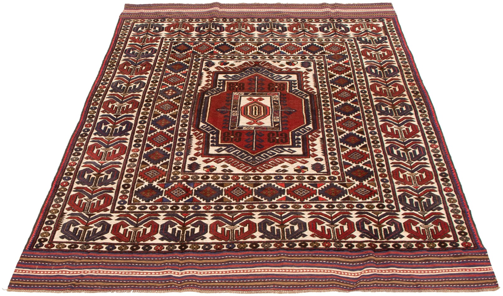 Traditional Hand-knotted Area Rug 6’3″ x 9’1″ Ivory, Red Oriental Carpet
