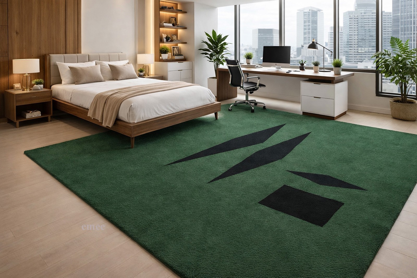 Hand Tufted Forest Green Abstract Wool Area Rug Modern Geometric Custom Size