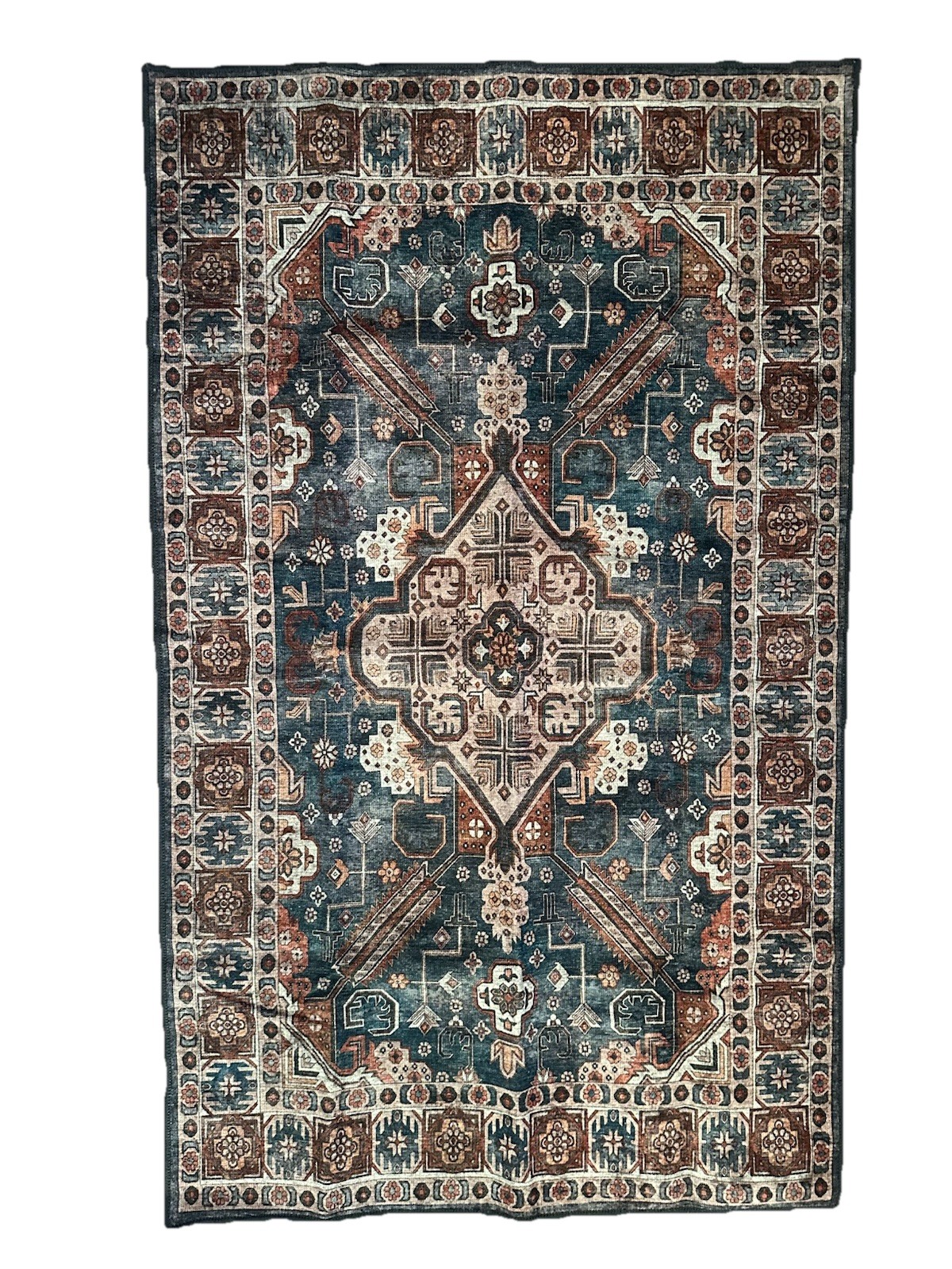 Washable Rug 3’X5′ Adiva Lavinia ‘Antrasit’ Dark Teal Blue Burgundy Red