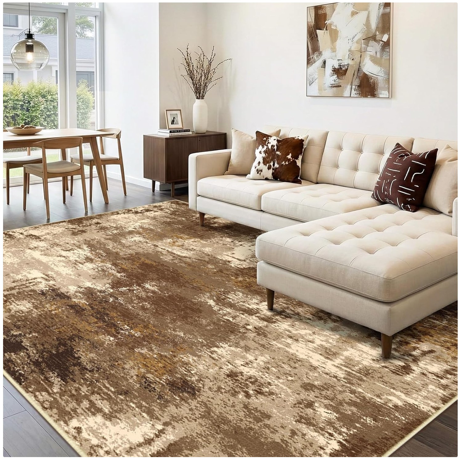 Non-Slip Modern Rug 8×10 ft Abstract Print