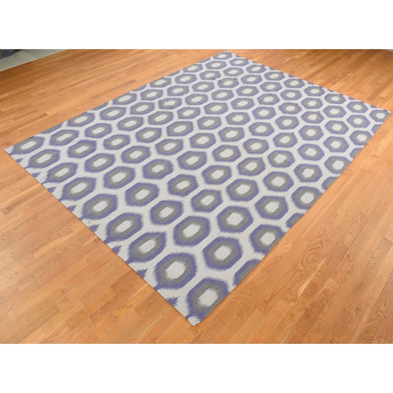 8’10″x12’2″ Blue Kilim Flat Weave Hand Woven Wool Reversible Rug R87860