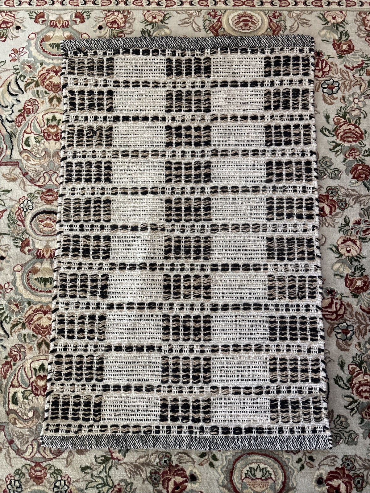35” X 22” Hand Woven Cotton Jute Area Rug Brown Striped Door Mat VERY NICE!!!!