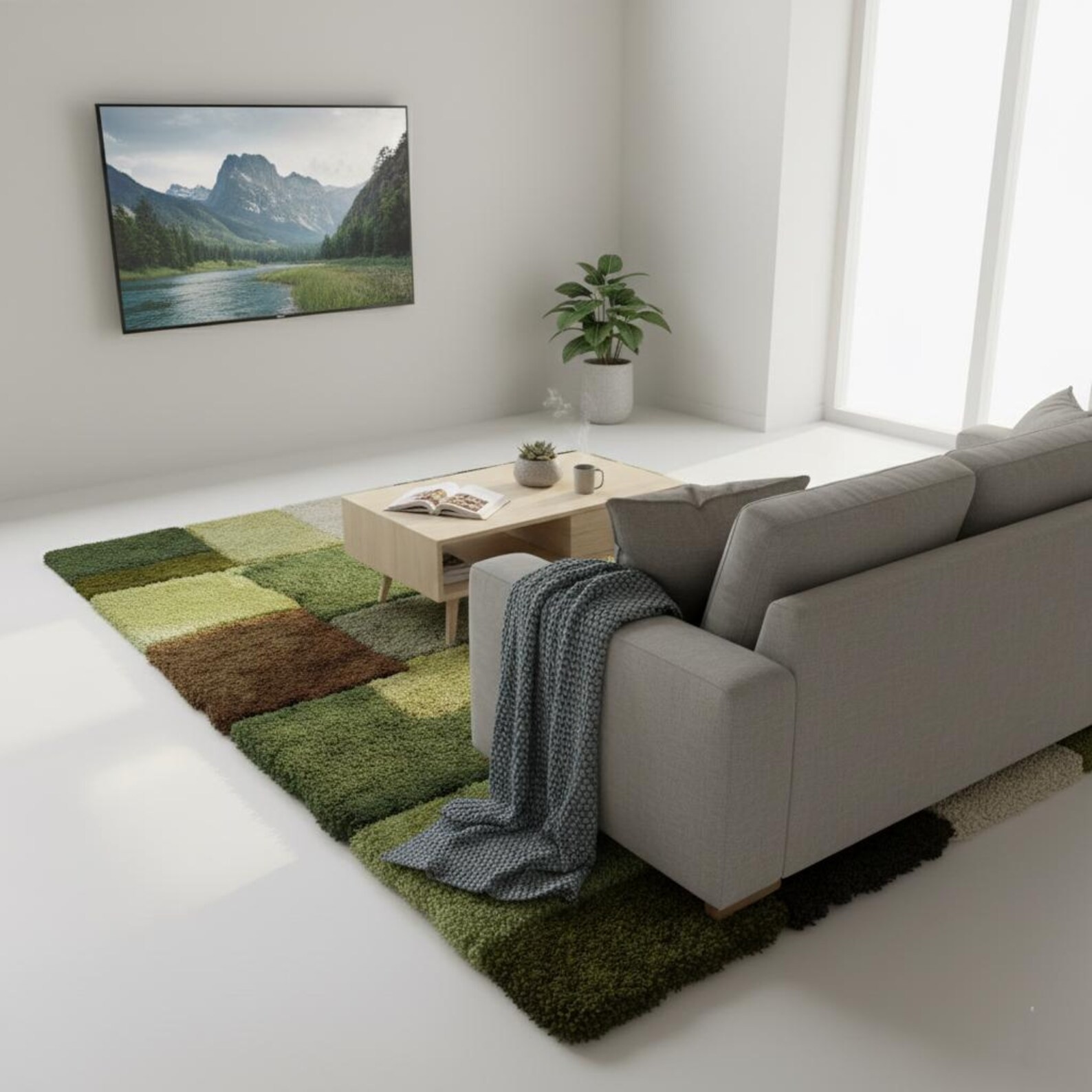 Geometric Patchwork Rug Green & Brown Tufted Earth Tone Decor
