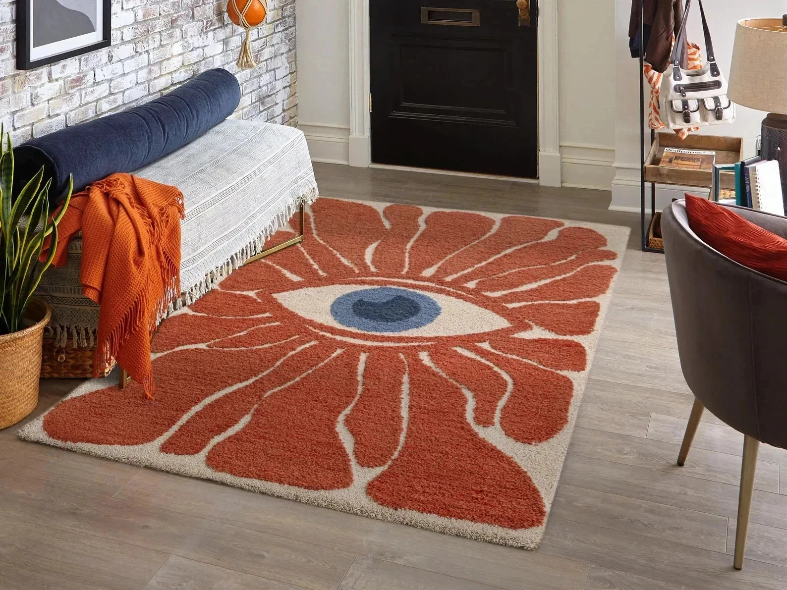 Hand Tufted Wool Rug with Boho Eye Design ,0 Customized Hand Tufted