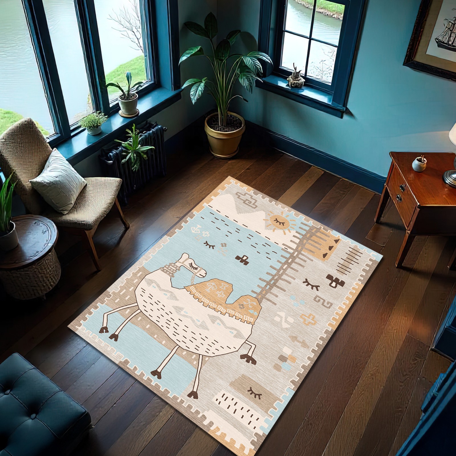 Beige Camel Rug Boho Kids Room Carpet Scandinavian Tribal Style Desert Theme Mat