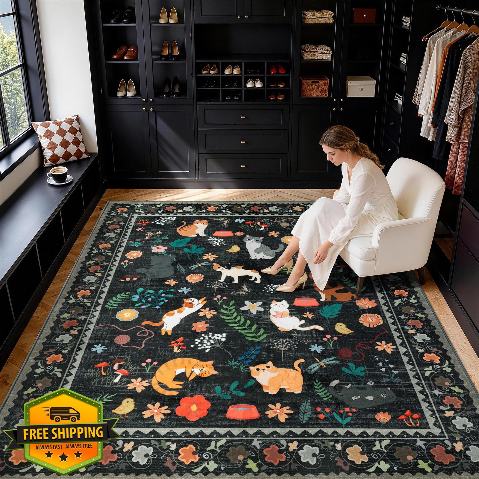 LIANLAM 5×7 Cat Rug Black