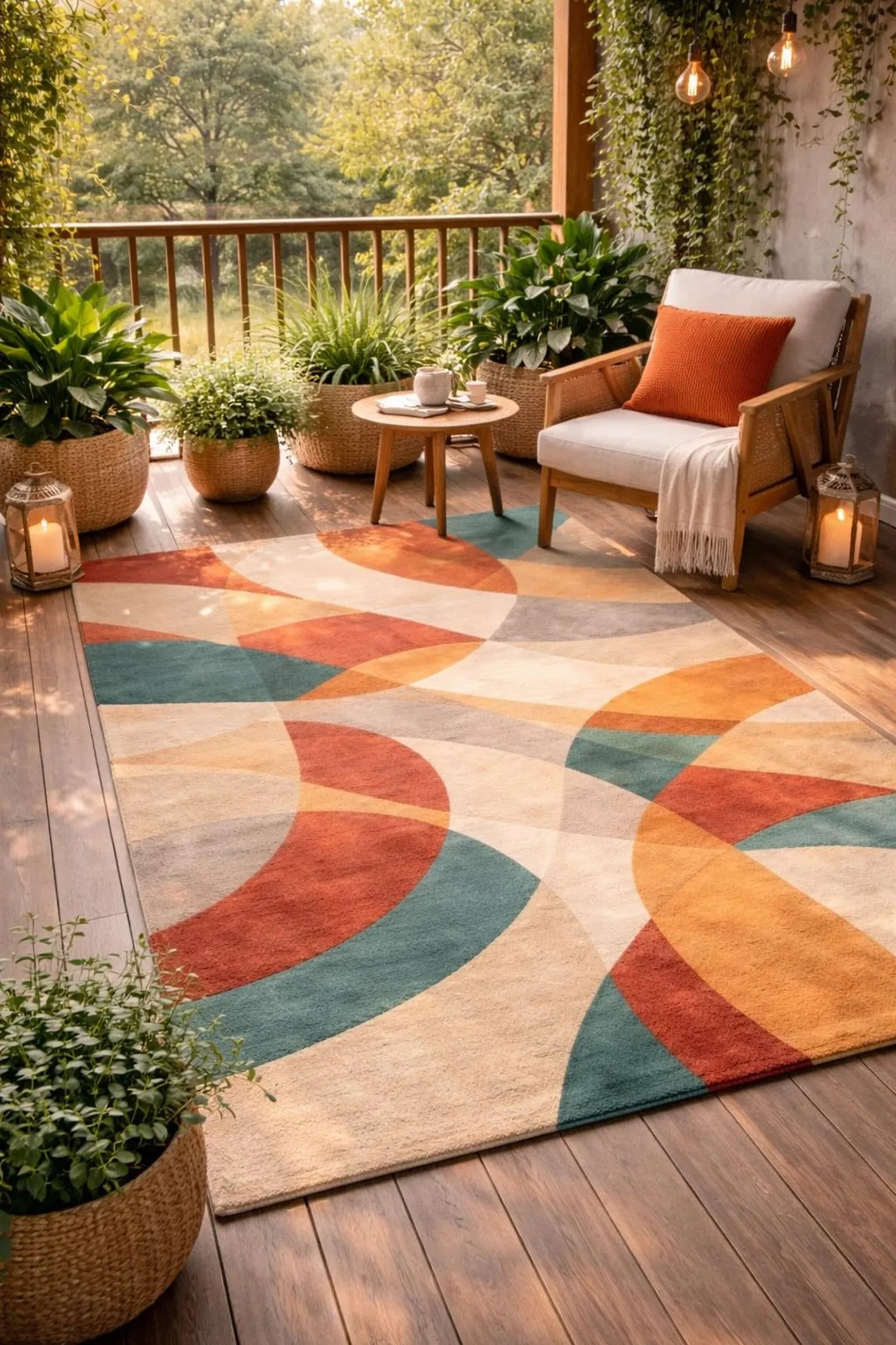 Hand Tufted Wool Rug – Modern Abstract Geometric Terracotta Teal Beige Carpet