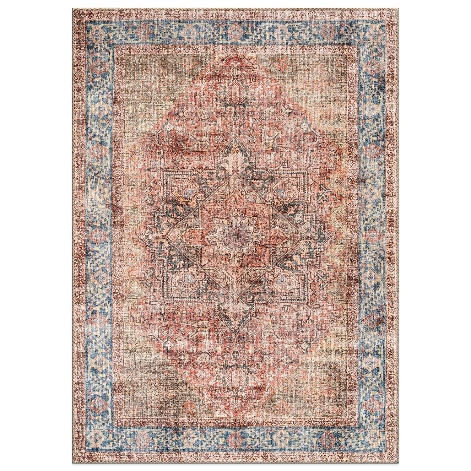 Rugshop Area Rug Medallion Indoor Rug Washable Non-Slip Backing Living Room Rug