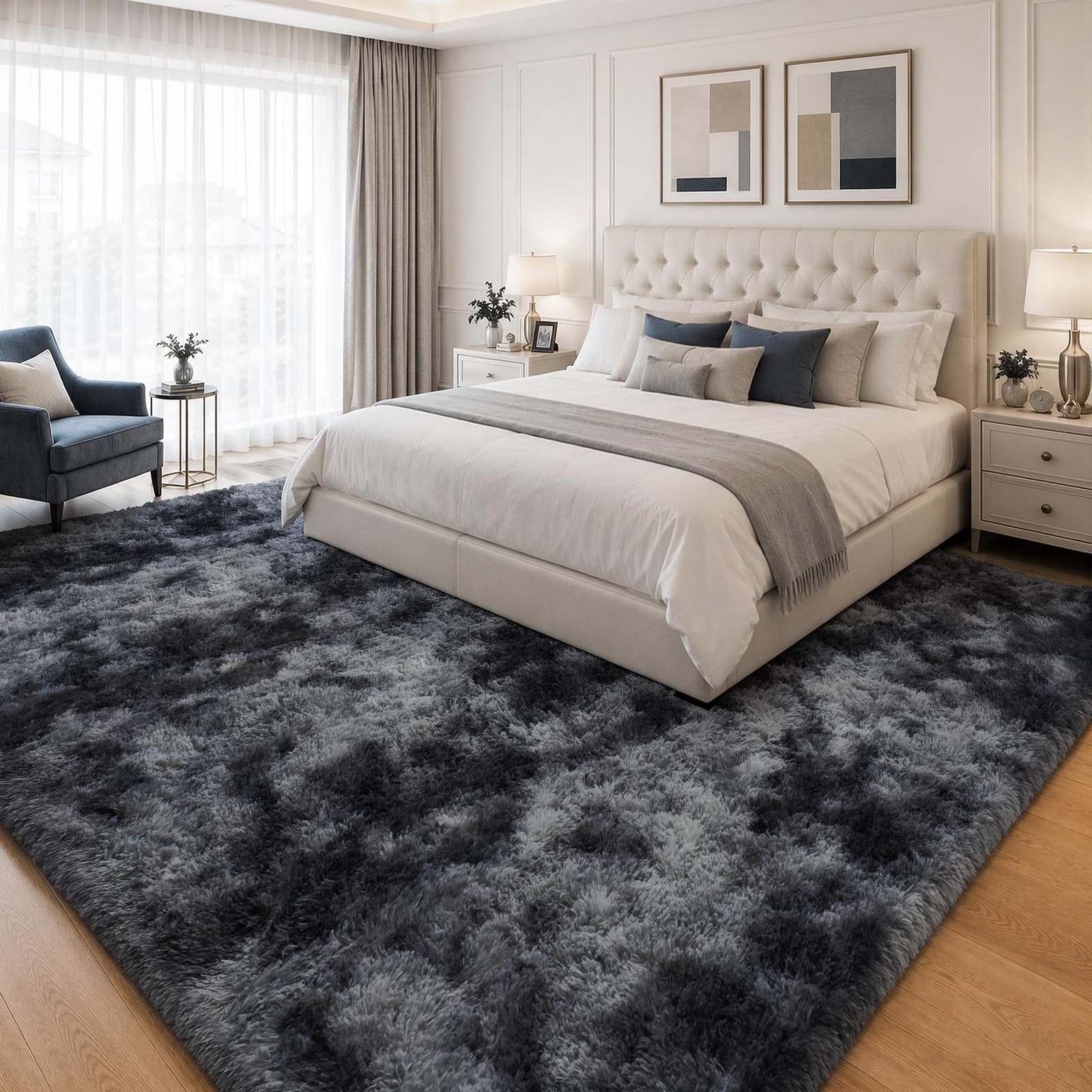 PLHXFR 8×10 Area Rugs Living Room: 8′ x 10′ (Rectangular), Tie-dyed Dark Grey