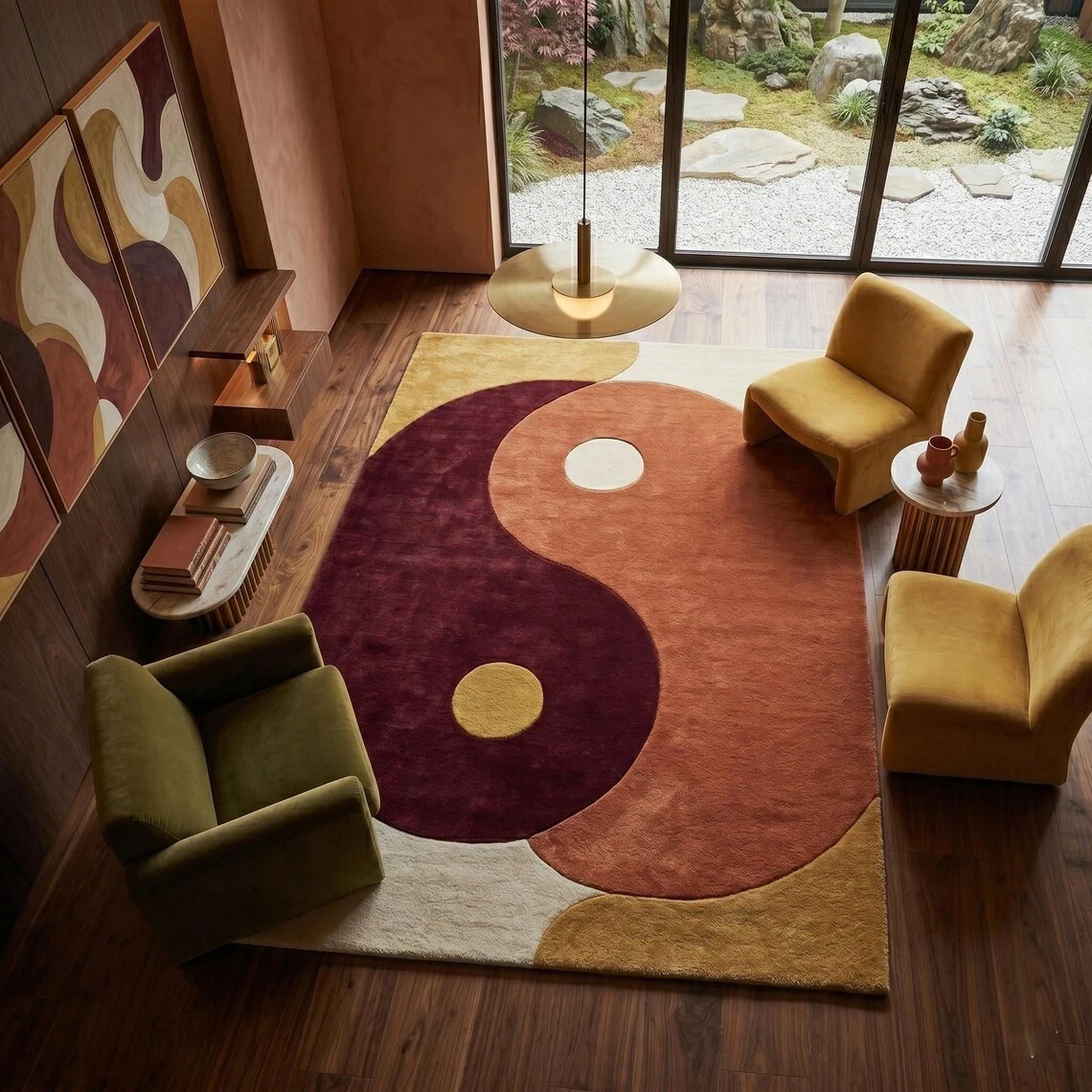 Hand Tufted 100% Nz Wool Rug, Abstract Design, Retro Geometric Living Room Rug