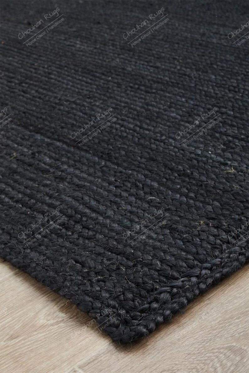 Indian Hand Braided Black Jute Rug, Rugs For Kitchen Area, Rectangle Shape Rug,