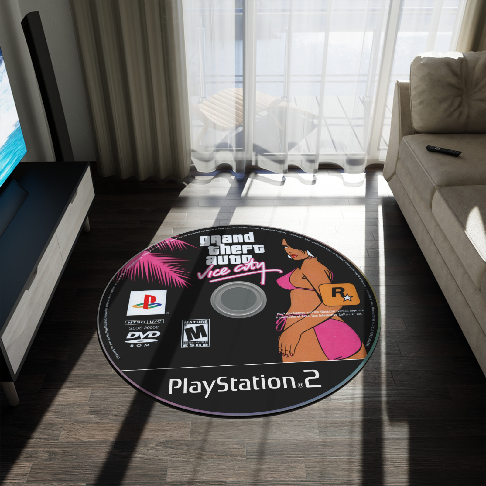 Grand Theft Auto Vice City Round Rug Gaming | Retro Disc Carpet game decor gift