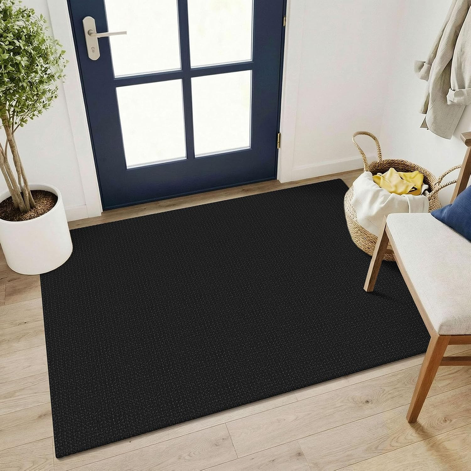 Black Washable 3X4 Woven Entry Area Rug, Braided Throw Rugs