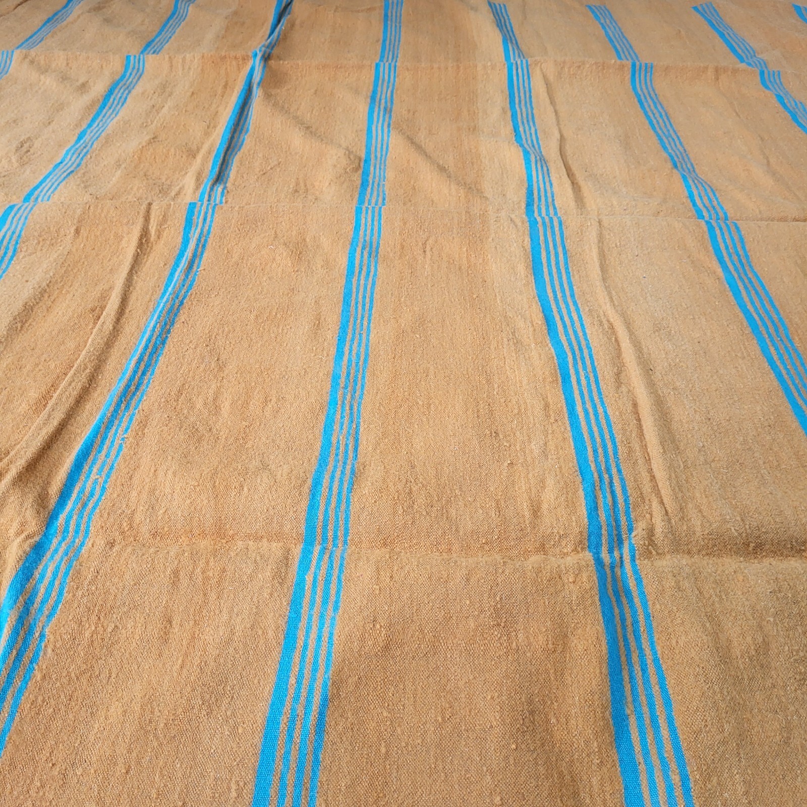 Vibrant Handmade Moroccan Orange Rug Blue Stripe Fringe Berber Wool Carpet 11×6