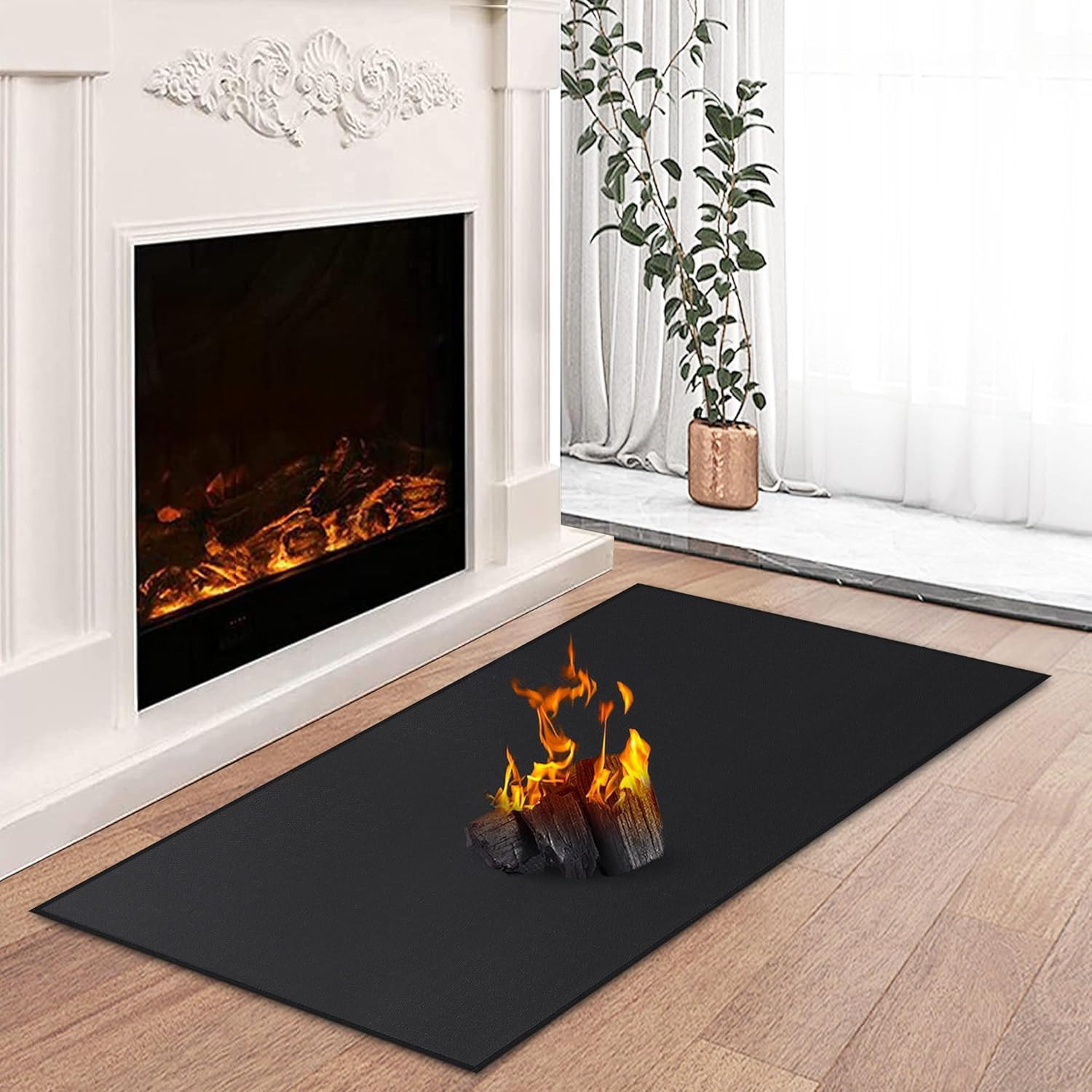 Hearth Rugs for Fireplaces Fire Resistant, 4′ X 2’4″ X 0.04”, Black | 1800°F Fi