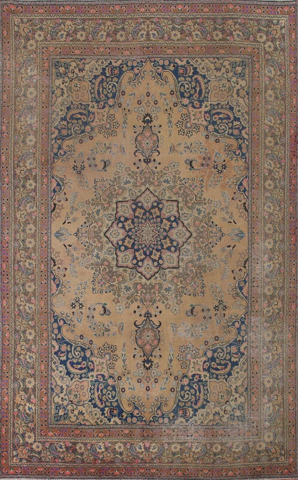 Vintage Distressed 8×11 Traditional Area Rug Wool Hand-knotted Evenly Low Pile