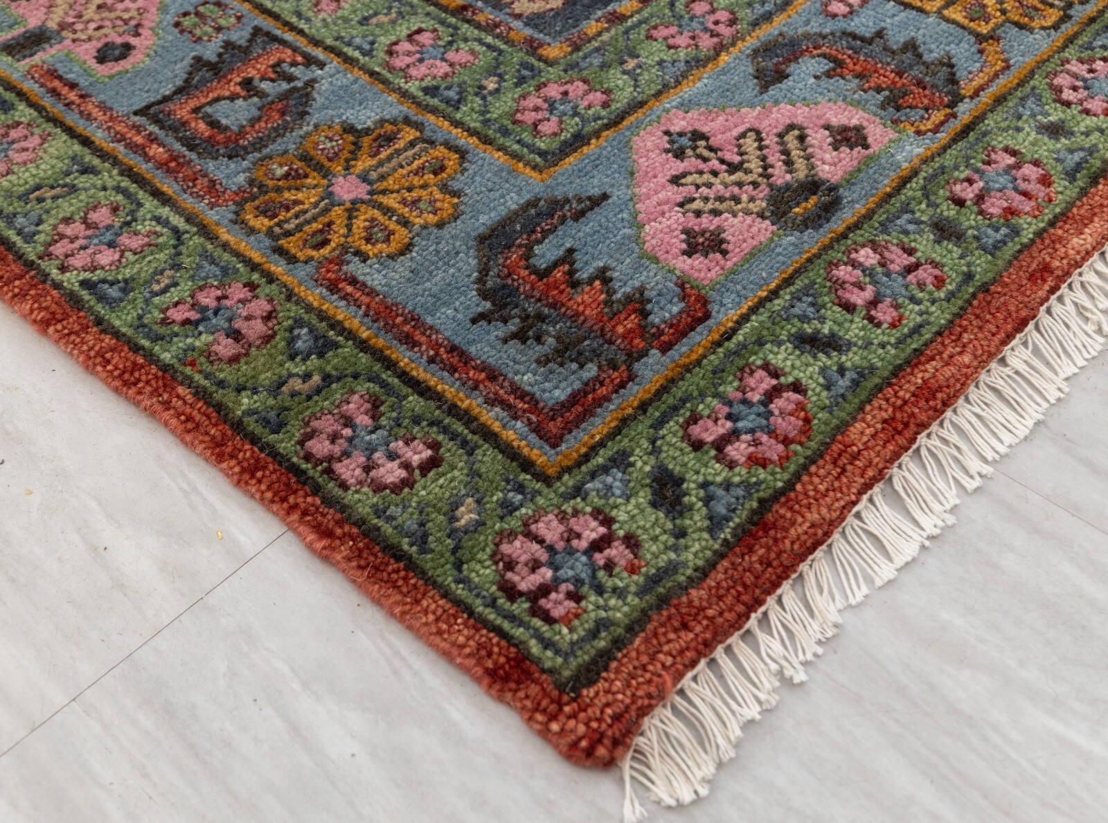 Rust Colored Border Persiann Kismet Modern Oushak Handmade Custom Size Rug