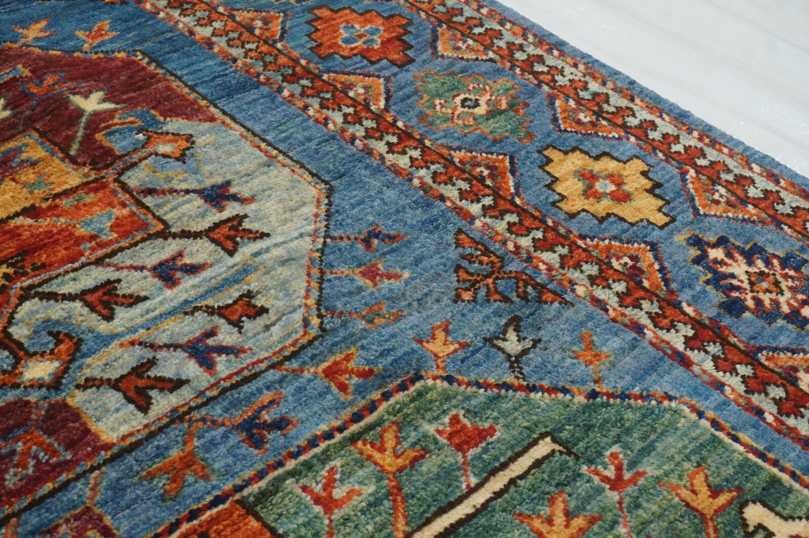 5 x 7 ft Blue Ersari Afghan Hand Knotted Wool Geometric Tribal Area Rug
