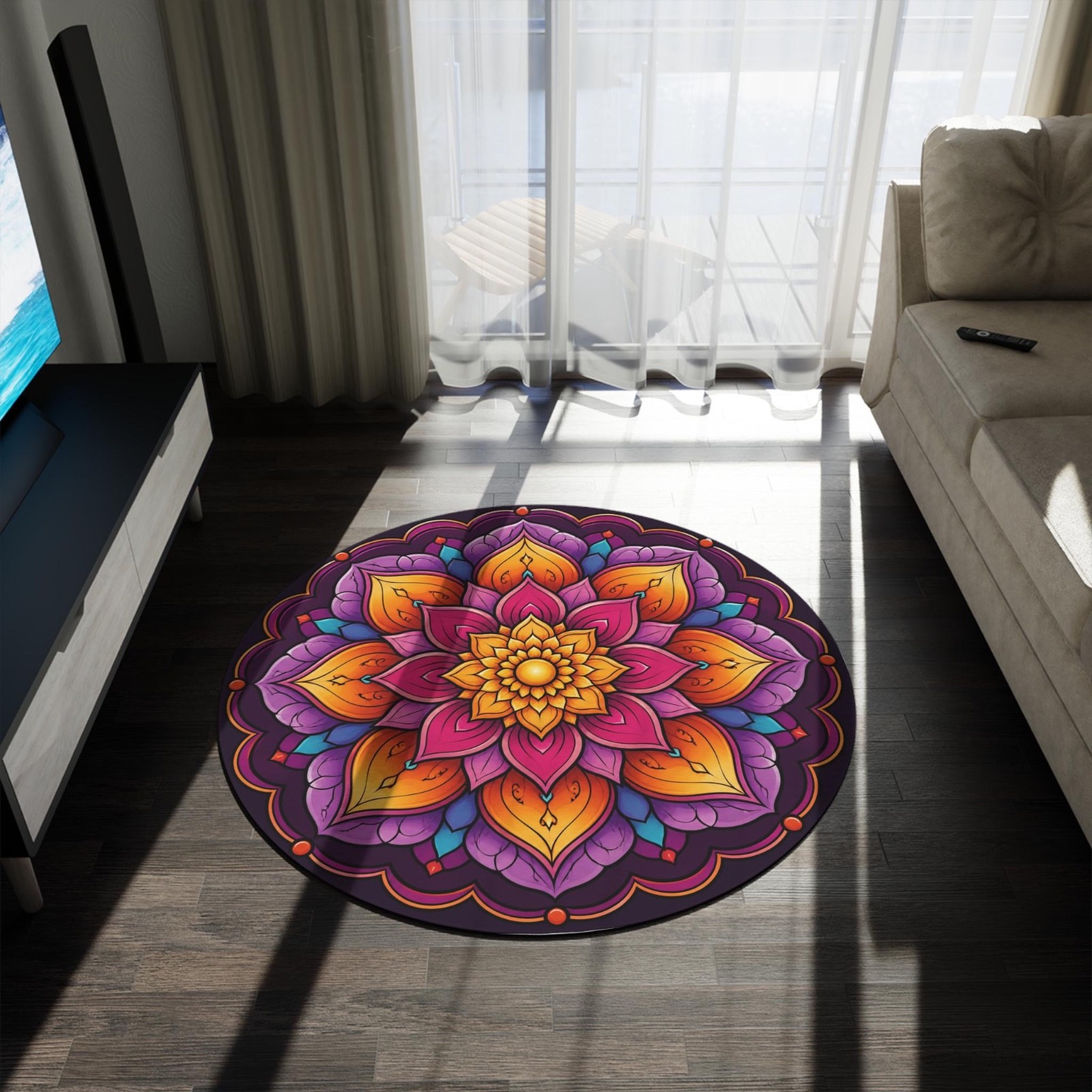 Sacred Geometry Round Rug 5FT crystal grid spiritual Rug flower of life Flo