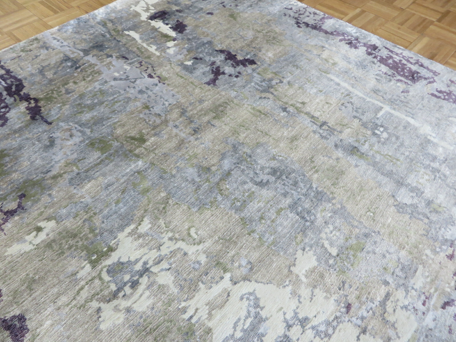 6 x 9’3 Hand Knotted Gray & Purple Modern Tibetan Oriental Rug With Silk G9312