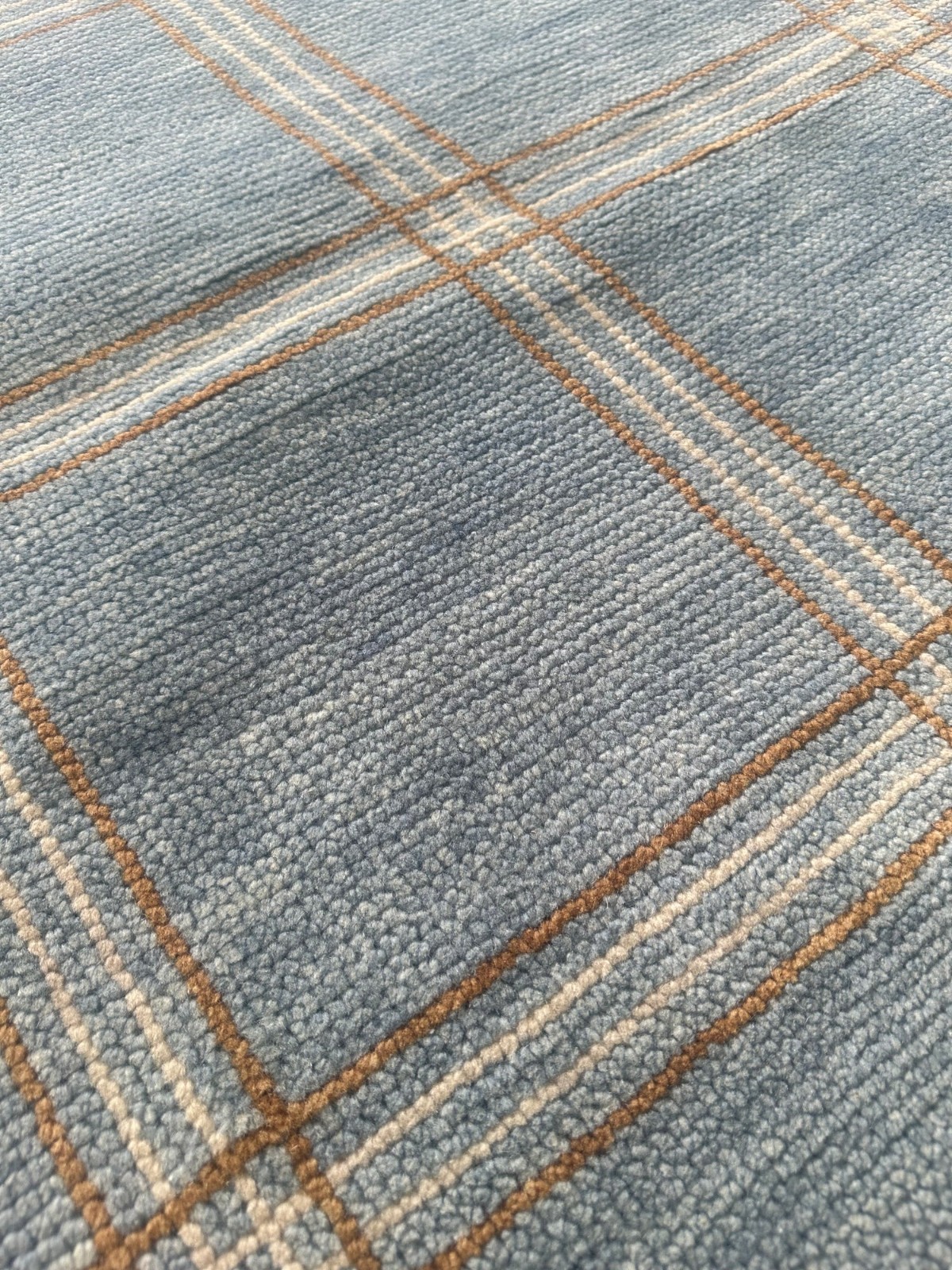 Concord Blue Plaid Hand-Knotted Wool Area Rugs for Bedroom Livingroom Nursery