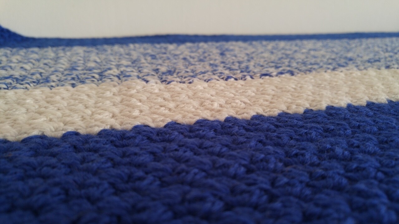 Rectangular Rug “White & Blue”/17’’x 27’’/ crocheted with love