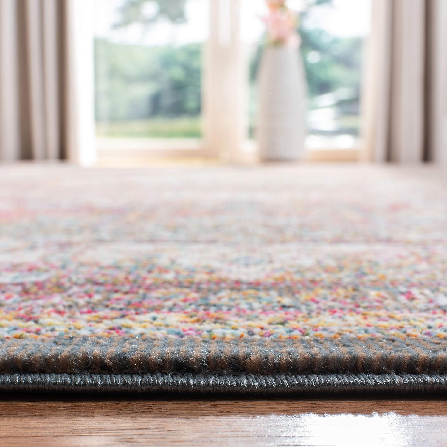 Handmade Boho Chic 6’7″ Square Area Rug – Ivory & Fuchsia for High Traffic Areas